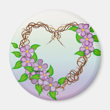 Purple Flowers Grapevine Wreath Fridge Magnet