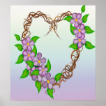 Purple Flowers Grapevine Wreath Posters