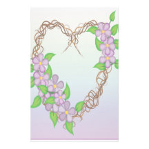 Purple Flowers Grapevine Wreath Personalized Stationery