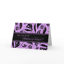 Purple Flowers Matron of Honour Invitation Card