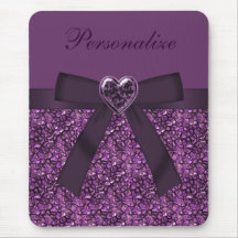 Purple Gem Stones & Heart Jewel Print Mousepad