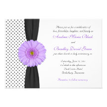 Purple Gerber Daisy Polka Dot Wedding Invitation