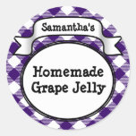 Purple Gingham Grape Jelly Jam Jar/Lid Label Sticker