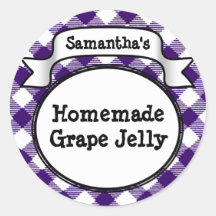 Purple Gingham Grape Jelly Jam Jar/Lid Label Sticker