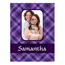 Purple gingham pattern postcard
