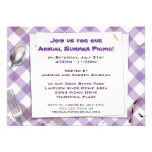 Purple Gingham Picnic BBQ Party Invitation