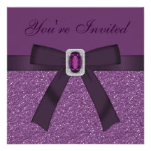 Purple Glitter & Amethyst & Diamond Bling Invites
