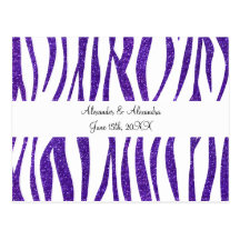 Purple glitter zebra stripes wedding favours post card