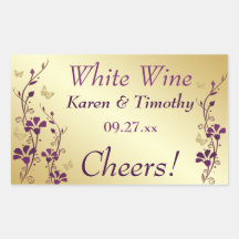 Purple, Gold Butterfly Floral Wine Label Sticker 2