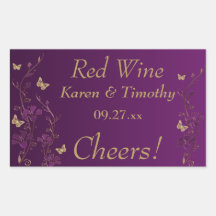 Purple, Gold Butterfly Floral Wine Label Sticker 2