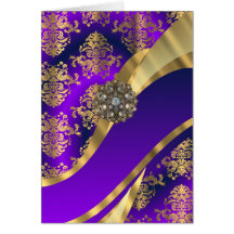 Purple & gold damask cards