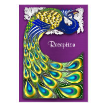 Purple & Gold Peacock Wedding Reception Cards Business Card