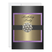 Purple & Gold Pearl Design Birthday Invitation