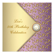 Purple Gold Pearl Womans 50th Birthday Party Personalized Invites