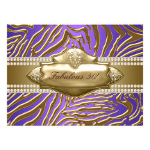 Purple Gold Zebra Womans 50th Birthday Party Invites