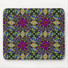 Purple Green and Blue Mandala Fractal Pattern Mouse Mat
