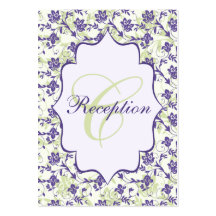 Purple Green Ivory Floral Damask Enclosure Card Business Card