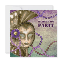 Purple Green Mardi Gras Beads Mask Masquerade Part