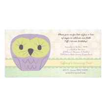 Purple & Green Owl 1st Birthday Party Invite Customized Photo Card
