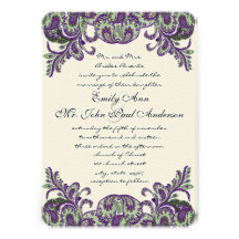 Purple & Green Peacock Wedding Invitations