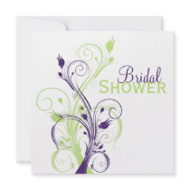 Purple Green White Floral Bridal Shower Invitation