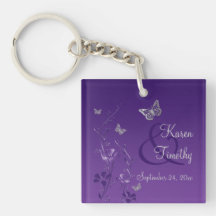 Purple Grey Butterfly Floral Acrylic Keychain