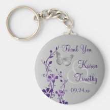 Purple, Grey Floral Butterflies Wedding Favour Key Chain
