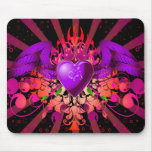 Purple Grunge Winged Heart Design Mouse Mats