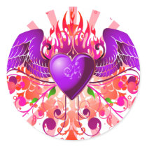 Purple Grunge Winged Heart Design Stickers
