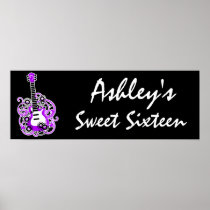 Purple Guitar Rock Star Sweet 16 Banner Poster
