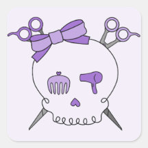 Purple Hair Accessory Skull -Scissor Crossbones #2 Square Stickers