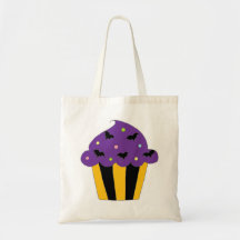 Purple Halloween Bats Cupcake Tote Bags