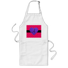 Purple heart monogram pink flowers aprons