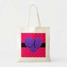 Purple heart monogram pink flowers bags