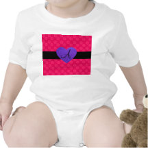 Purple heart monogram pink flowers bodysuit