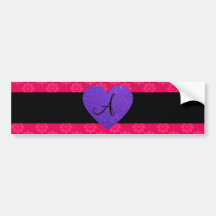 Purple heart monogram pink flowers bumper sticker