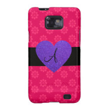 Purple heart monogram pink flowers galaxy s2 covers