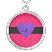 Purple heart monogram pink flowers custom jewelry