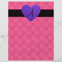 Purple heart monogram pink flowers full color flyer