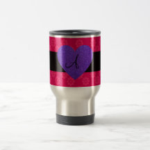 Purple heart monogram pink flowers mug