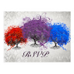 Purple Heart Tree Wedding Monogram Response Card Postcards