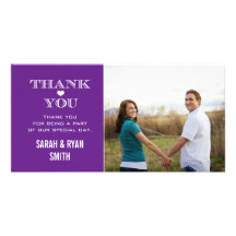 Purple Heart Wedding Photo Thank You Cards Picture Card