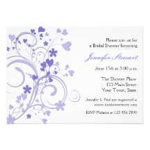 Purple Hearts and Flowers Flourish Bridal Shower Custom Announcement