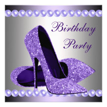 Purple High Heels Shoes Birthday Party Custom Announcements