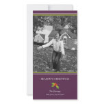 Purple holly vertical Christmas holiday custom photo cards