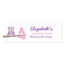Purple Hoot Owl Birthday Favour Tag Business Card Template