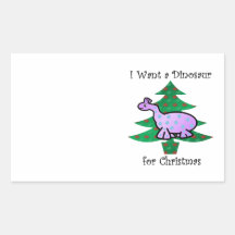 Purple I want a dinosaur for christmas Rectangular Stickers