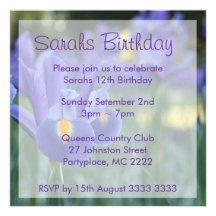 Purple Iris Custom Birthday Party Invitations