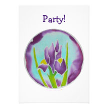 Purple Iris Flower Batik Art Invitations