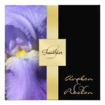 Purple Iris Monogram Formal Wedding Invitation